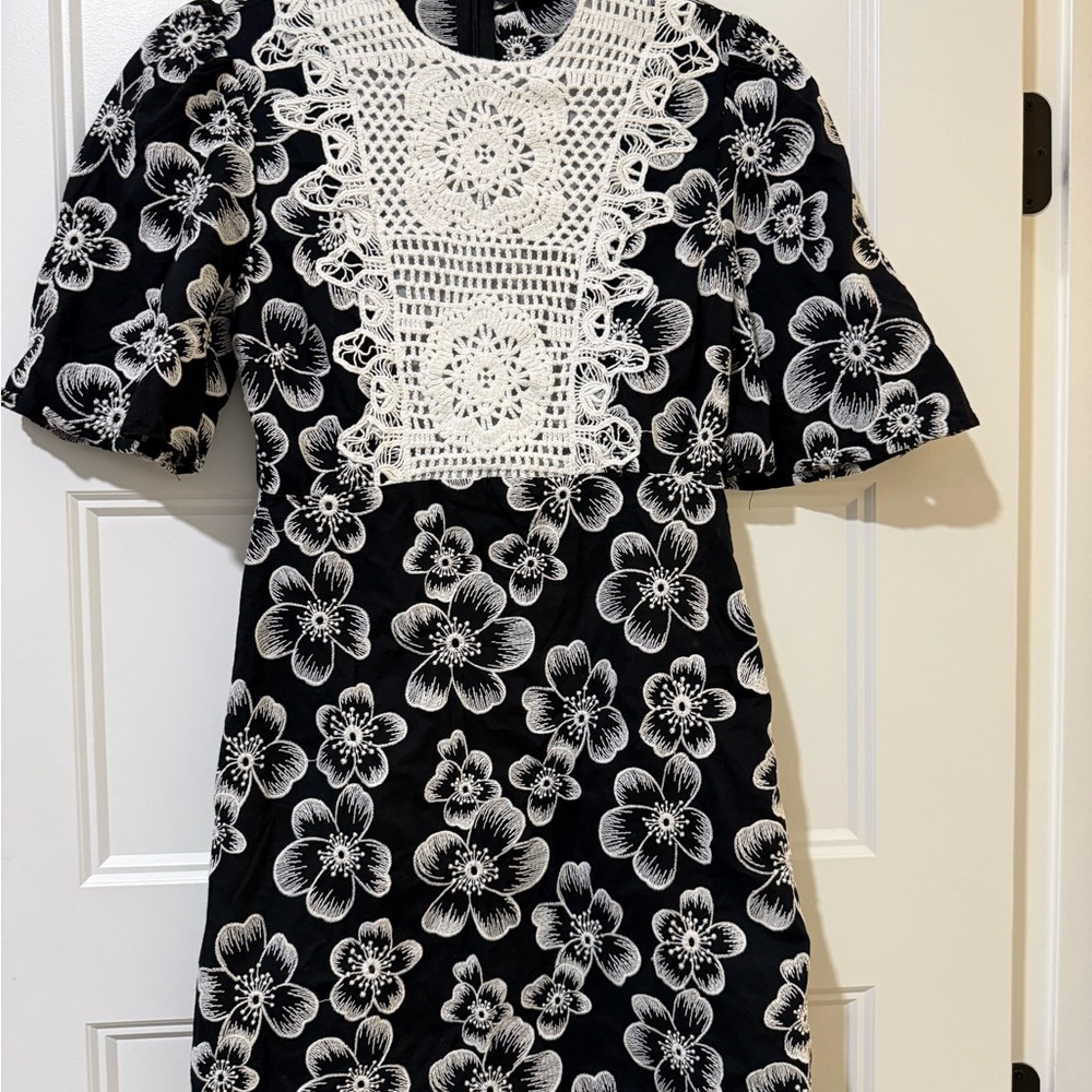 Zara Black Dress with White Crochet Detail